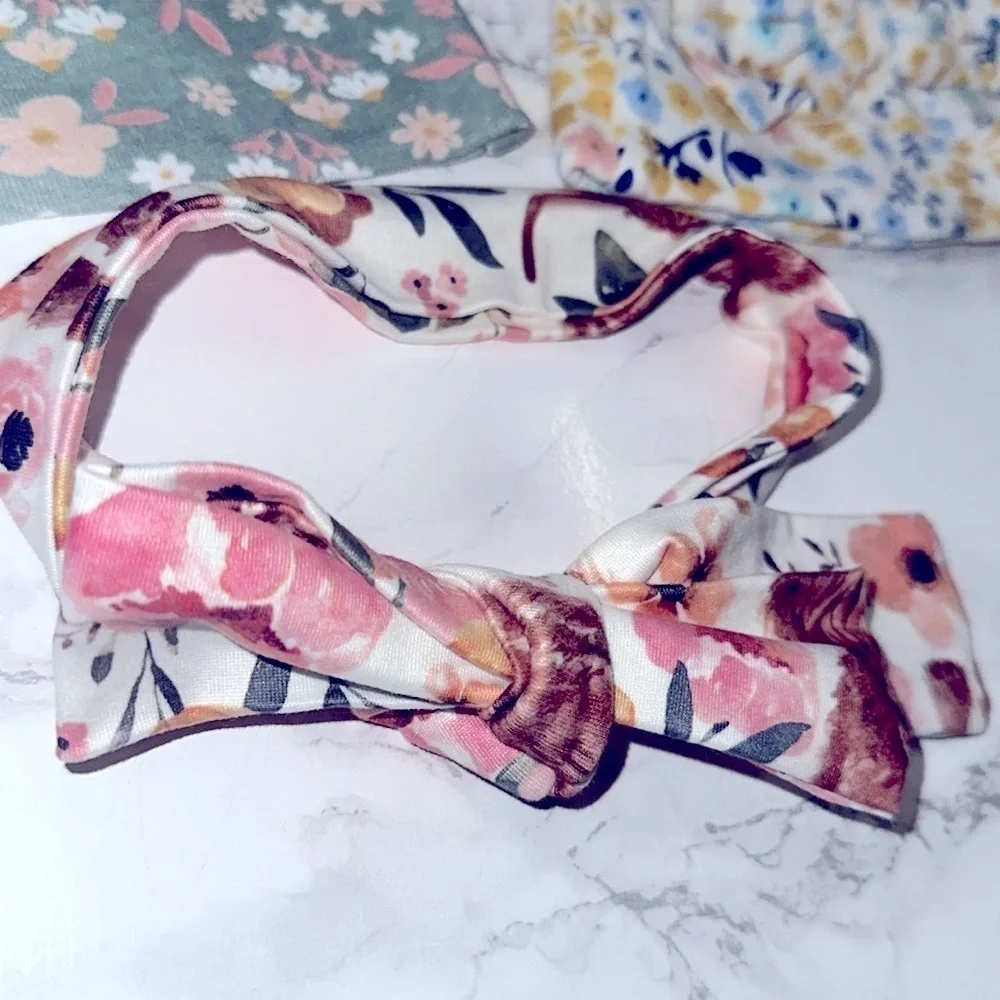 Floral Kids boho hats Headband and Beanie Set 0-6 Months